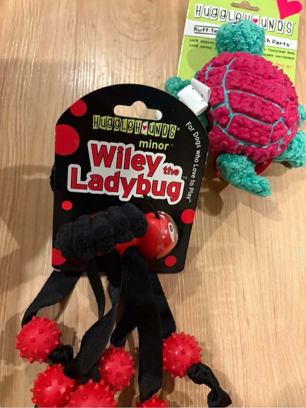 Plush Dog Toys Huggle Hounds, 3 toys: turtle, bunny, ladybug